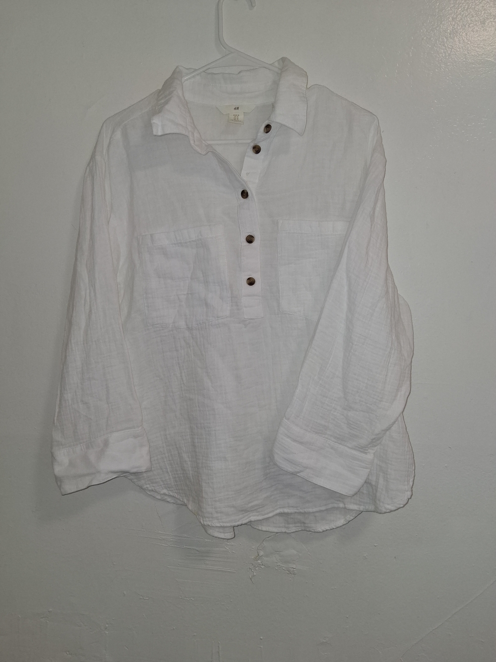 H&M White Gauze Button-Down Long Sleeve Shirt
